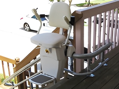 Precision stair lift for outdoors to lift disabled people up to your home deck